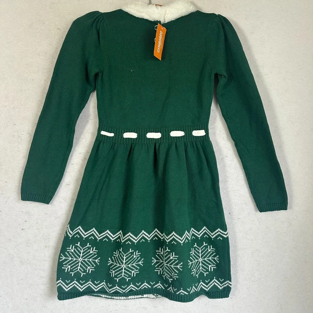 Gymboree sweater dress sz 7 fur Holiday Winter Fair isle Snowflake green